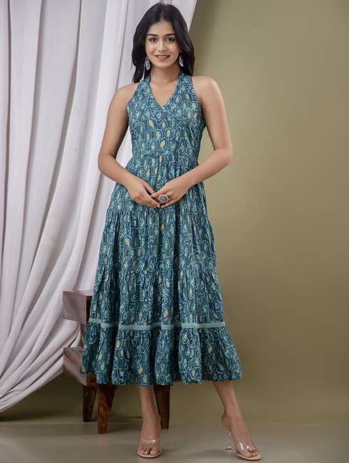 teal printed tiered dress - 20412987 - Standard Image - 0