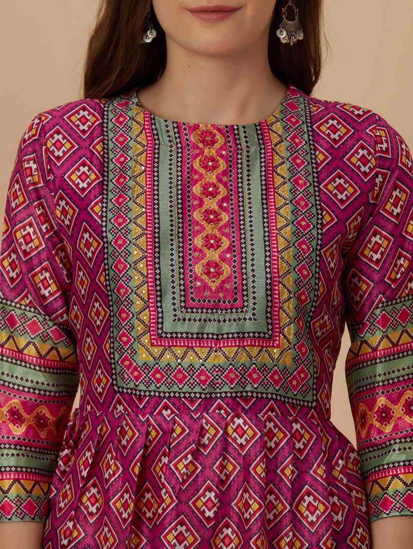 women pink round neck flared kurti - 20413519 - Standard Image - 4