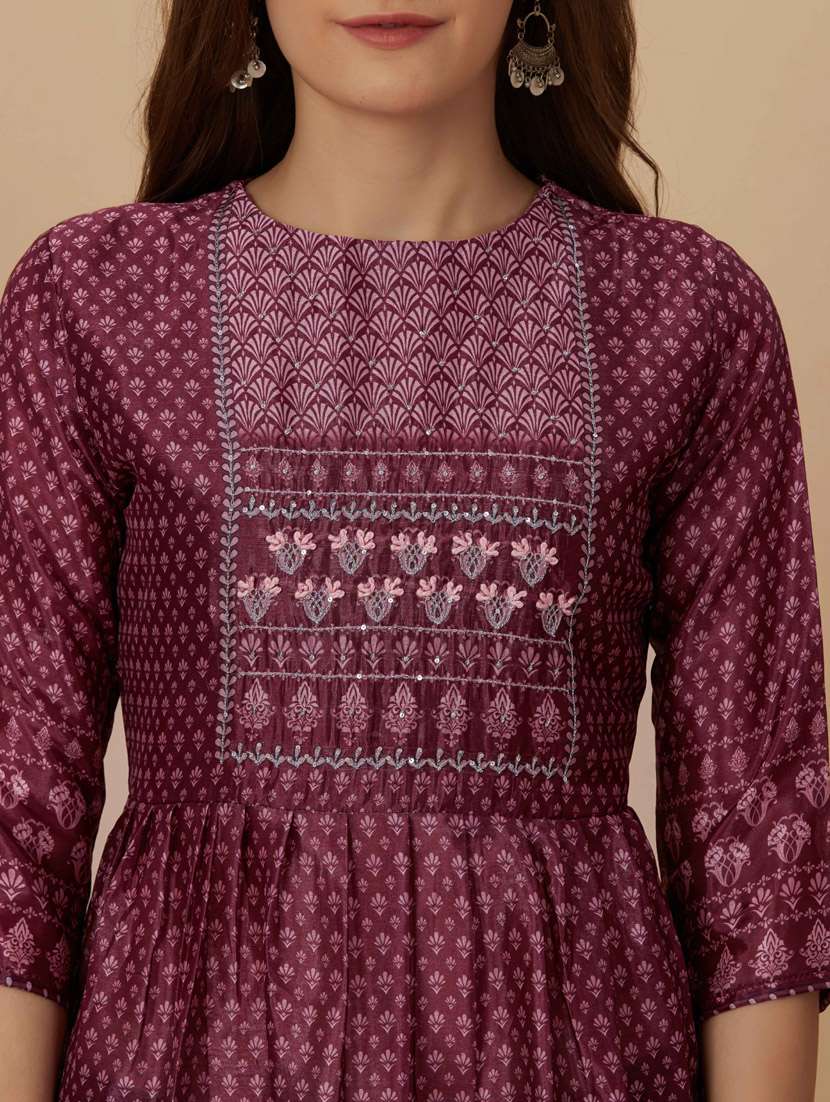 women purple round neck flared kurti - 20413520 -  Standard Image - 4