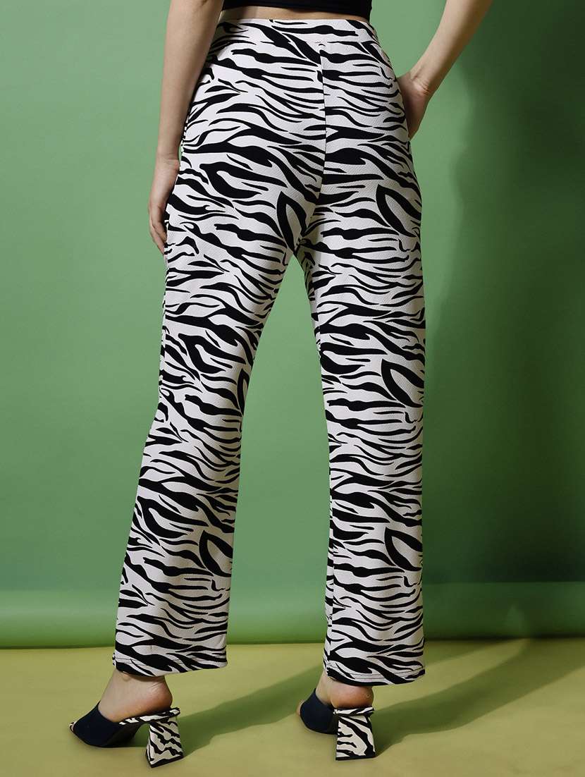white & black animal print flat front trouser - 20414009 -  Standard Image - 4