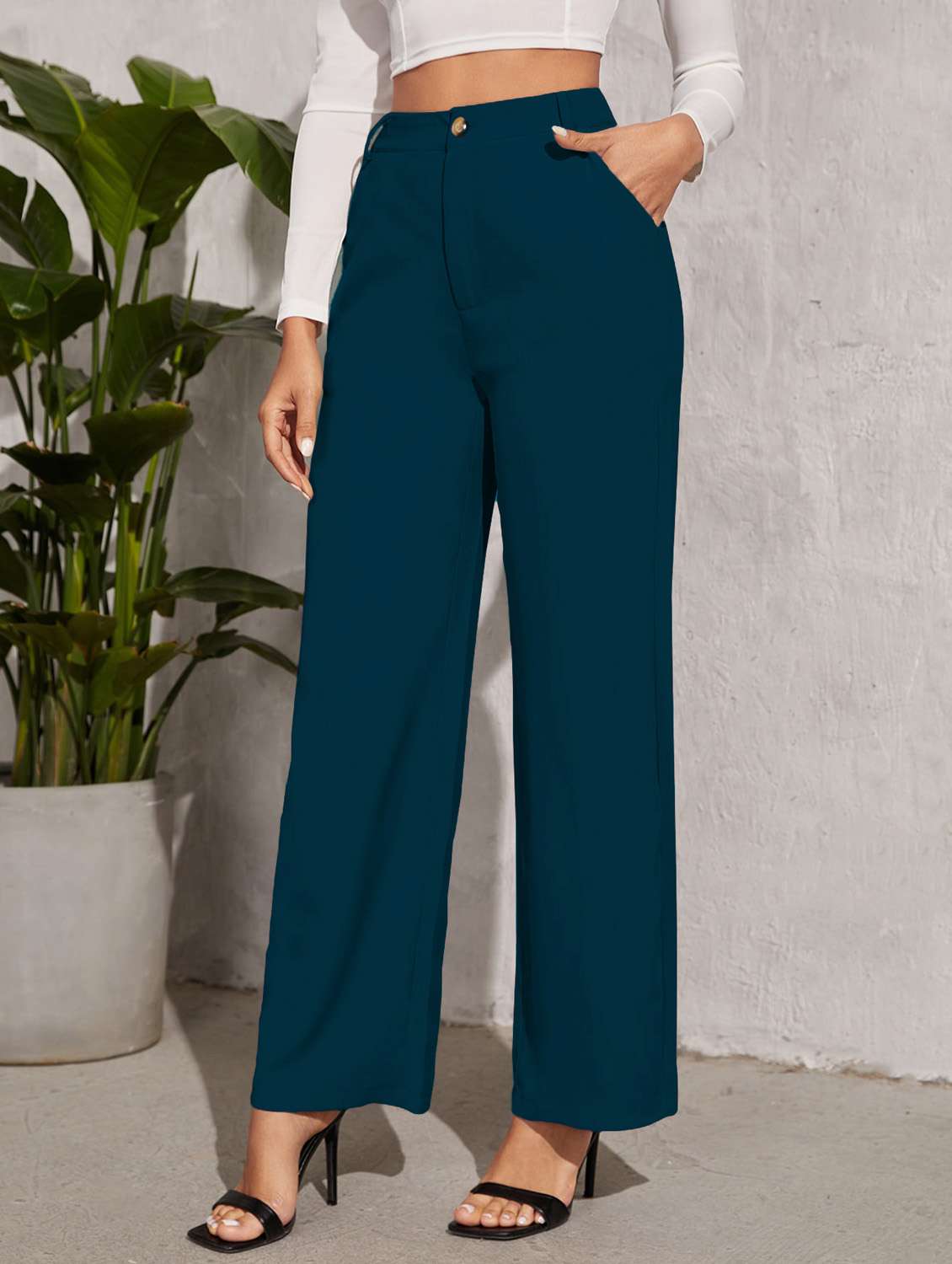 teal solid regular fit flat front trouser - 20414035 - Standard Image - 1