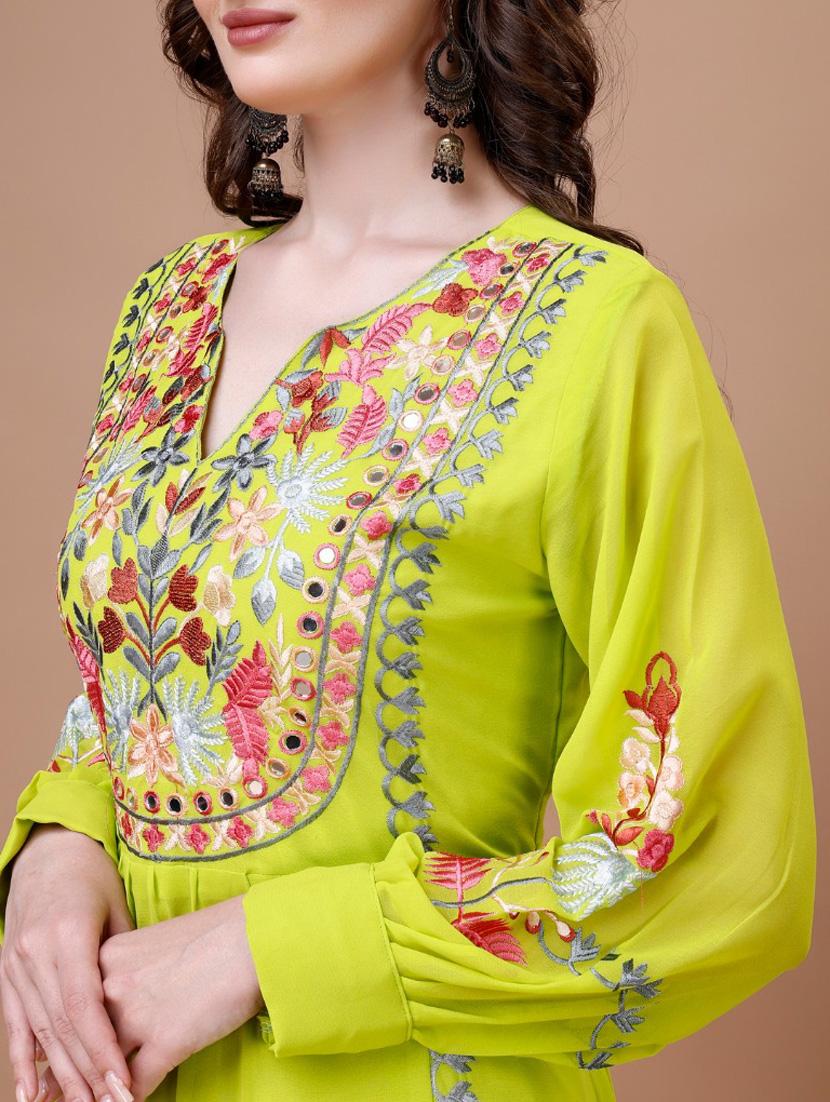 women lime bhishop sleeve kurta palazzo with dupatta set - 20415172 - Standard Image - 4