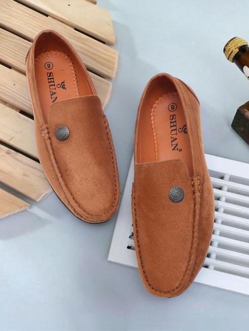 men solid tan suede slip on loafer - 20416051 - Standard Image - 0