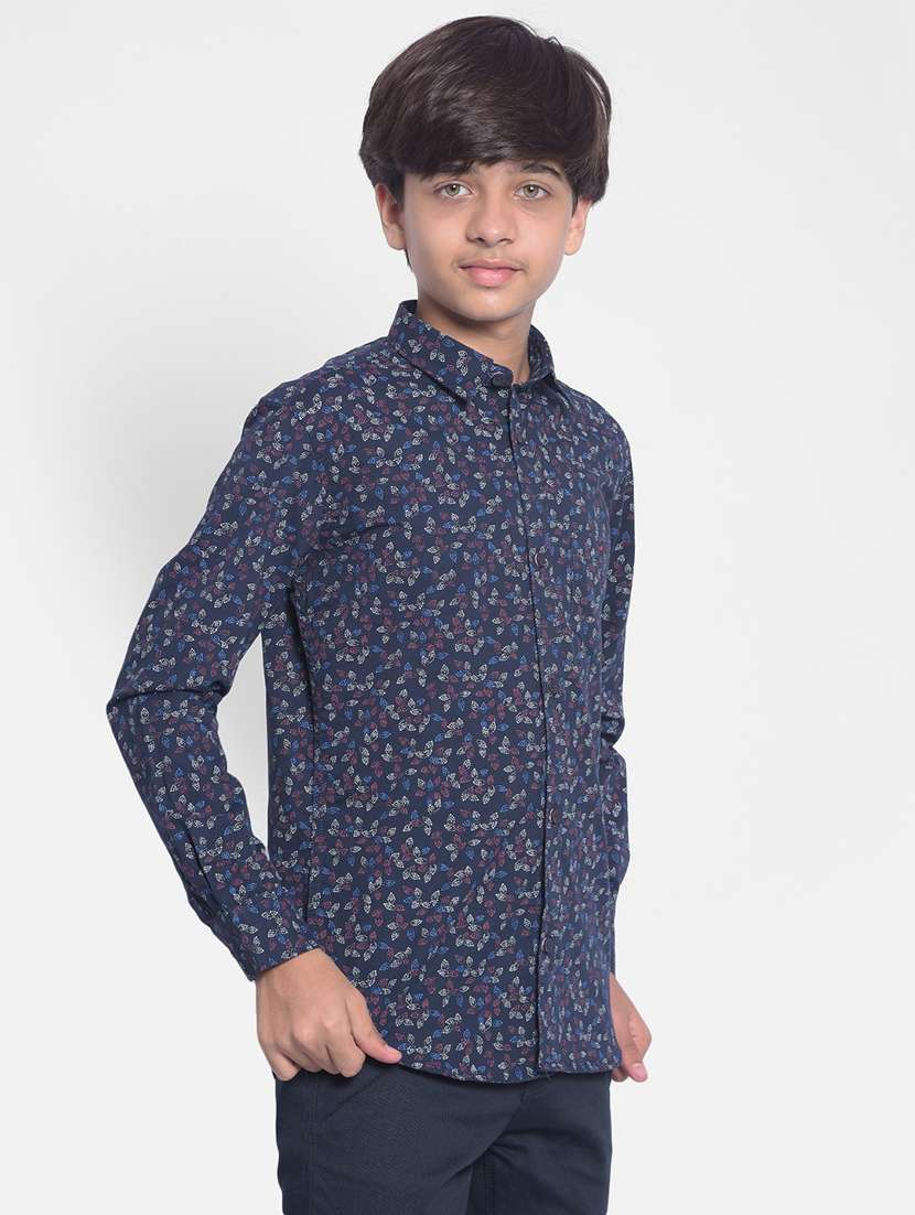 boys printed navy blue cotton shirt