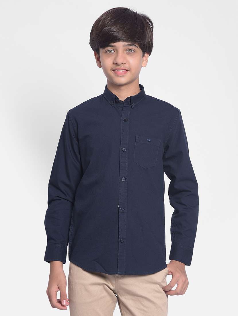 boys solid navy blue cotton shirt