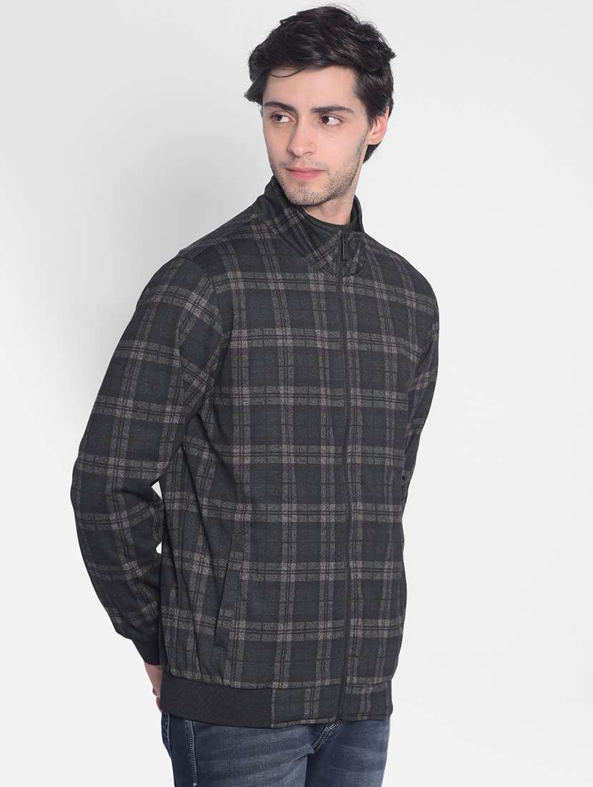 Men Checkered Grey Polyester Casual Jacket - 20416947 -  Standard Image - 1