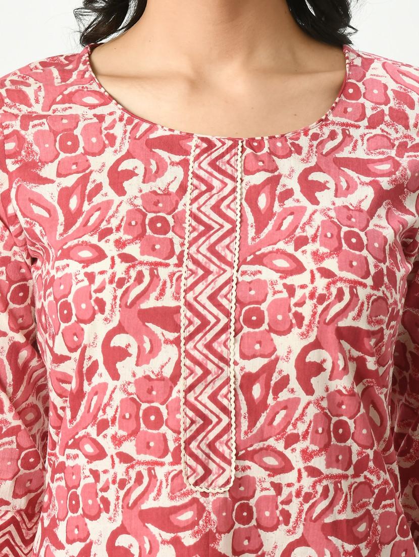 pink three quarter sleeve kurta pant set - 20416954 - Standard Image - 4