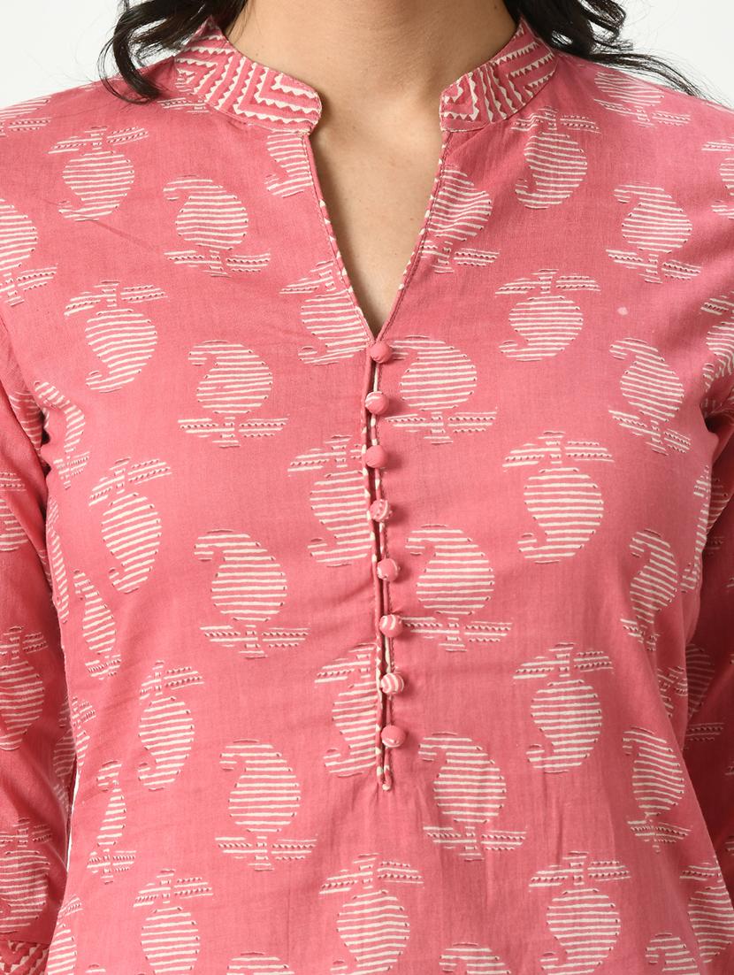 pink three quarter sleeve kurta pant set - 20416956 - Standard Image - 4