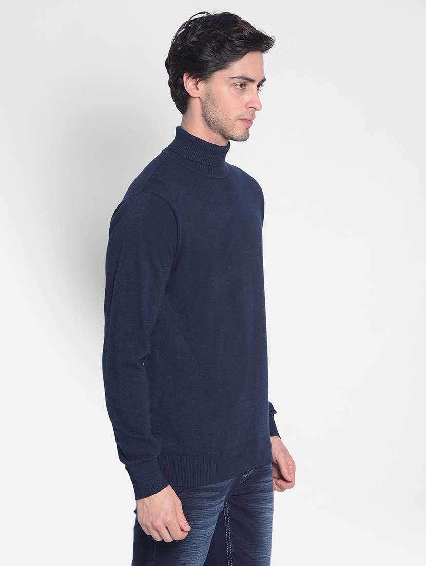 men solid navy blue viscose pullover - 20416971 - Standard Image - 1