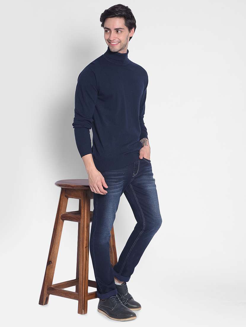 men solid navy blue viscose pullover - 20416971 - Standard Image - 4