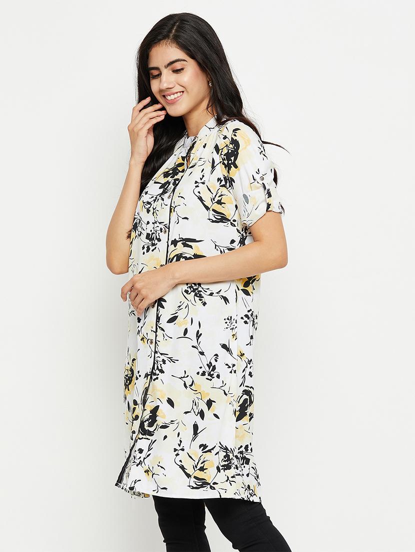 white printed mandarin neck straight kurta - 20417069 -  Standard Image - 1