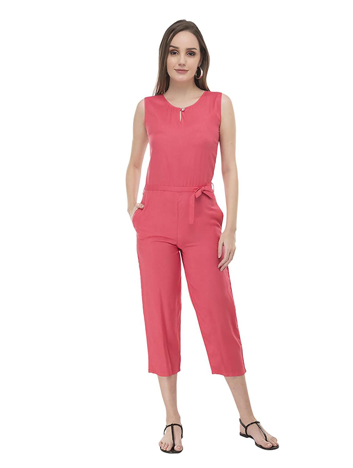 pink solid sleeveless jumpsuit - 20417151 -  Zoom Image - 0