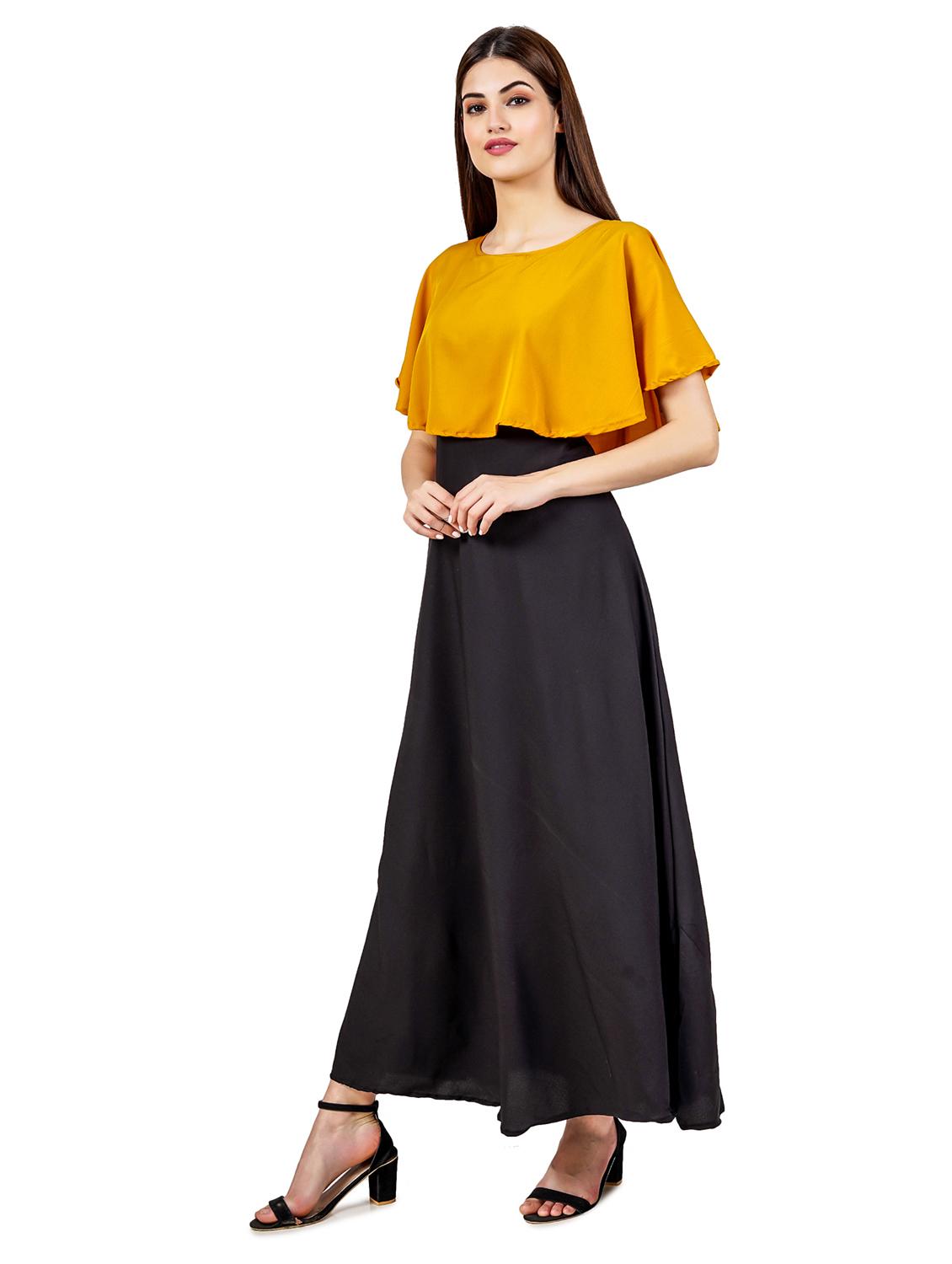 yellow and black solid maxi dress - 20417156 -  Standard Image - 1