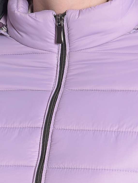 lavender solid bomber hooded jacket - 20417166 - Standard Image - 4