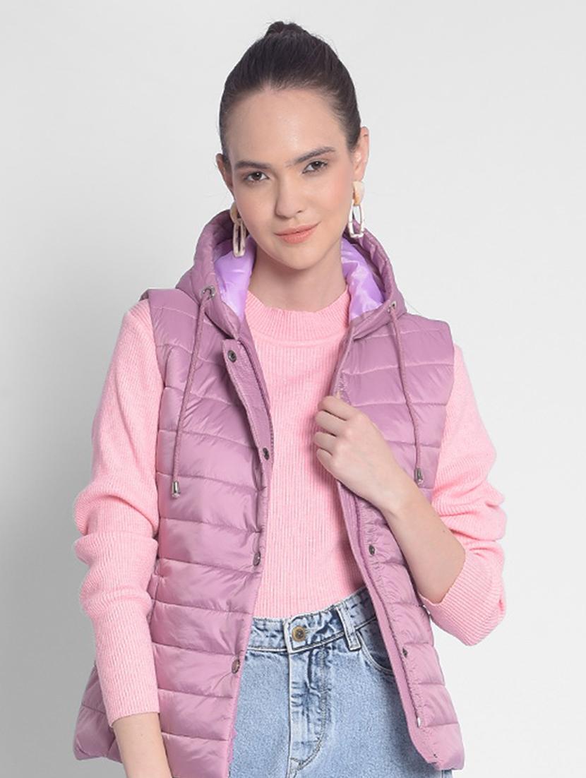 purple solid bomber sleeveless jacket