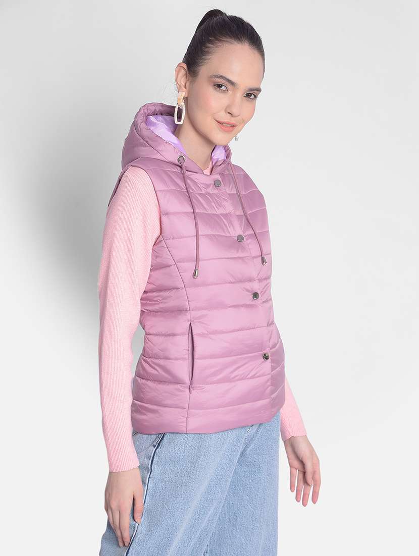 purple solid bomber sleeveless jacket - 20417168 -  Standard Image - 1
