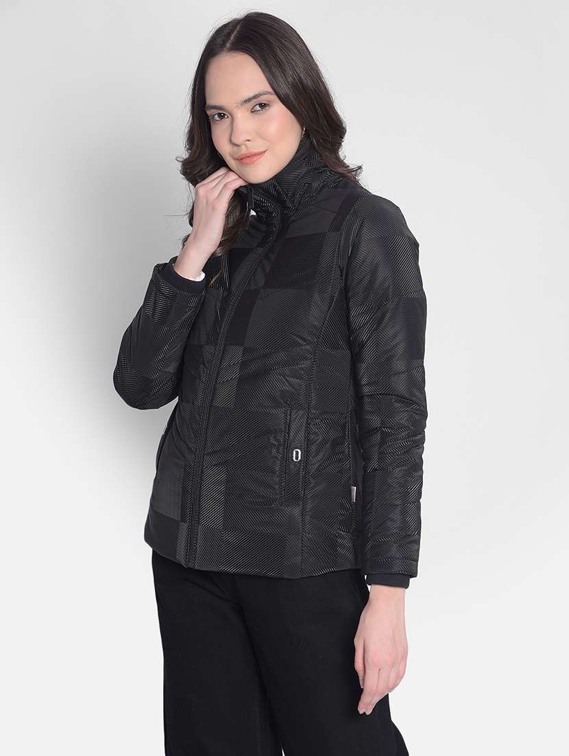 women solid long sleeve quilted jacket - 20417171 - Standard Image - 1