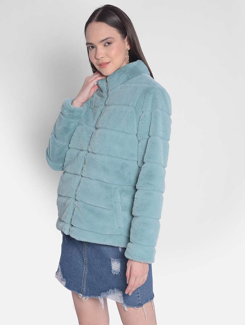 women green polyester fur jacket  - 20417172 -  Standard Image - 1