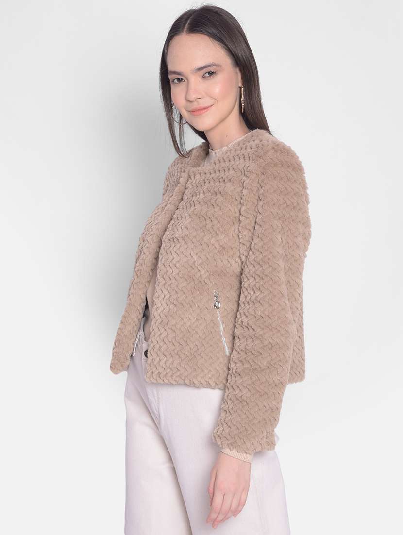 women beige polyester fur jacket - 20417173 - Standard Image - 1