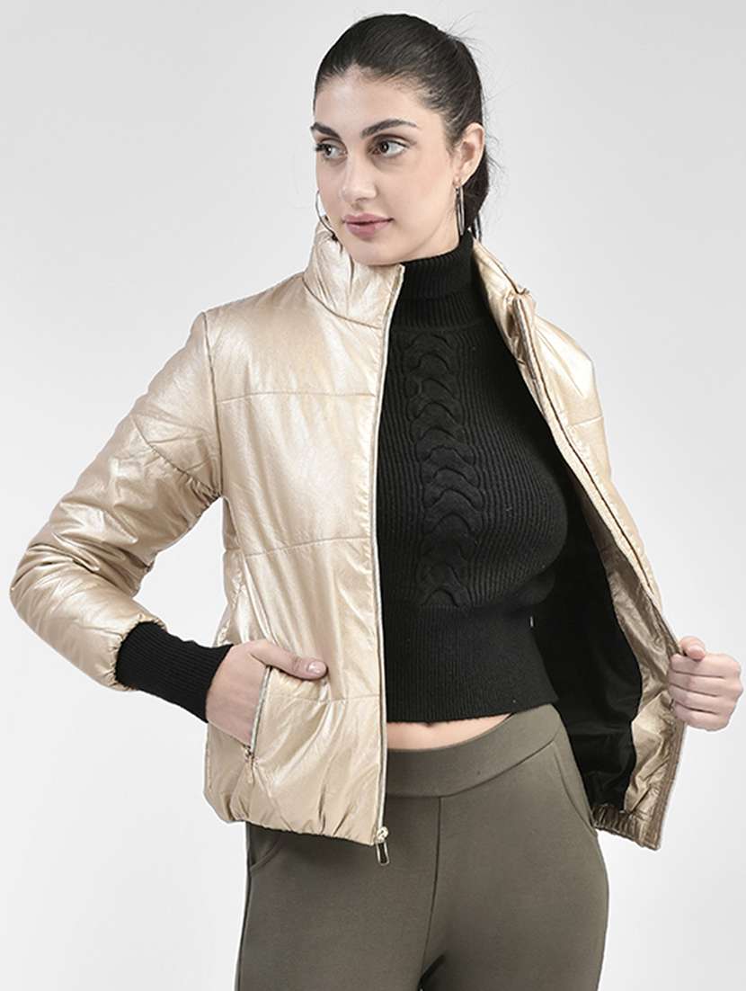 beige solid bomber jacket