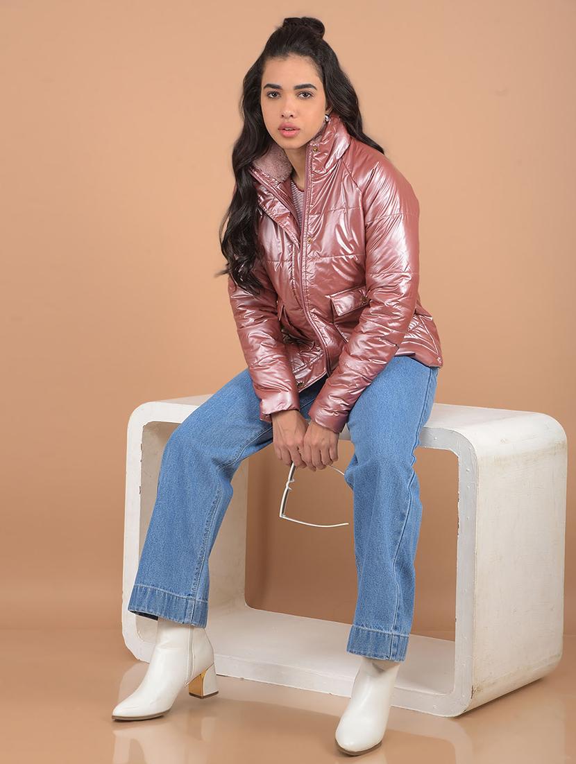 pink solid bomber jacket - 20417178 - Standard Image - 4