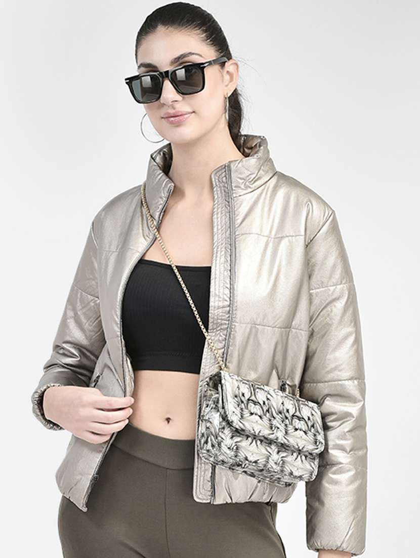grey solid bomber jacket