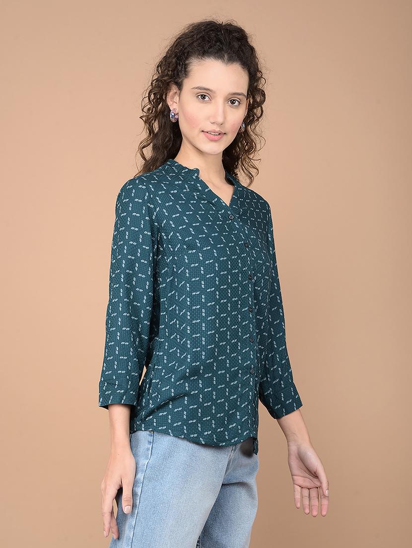 black checkered mandarin neck regular shirt - 20417195 - Standard Image - 1