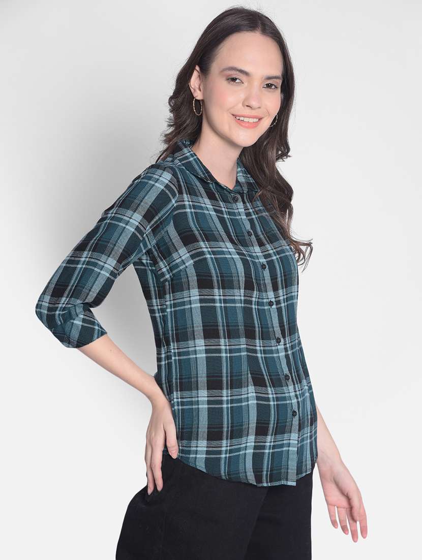 teal checkered print regular shirt - 20417197 -  Standard Image - 1
