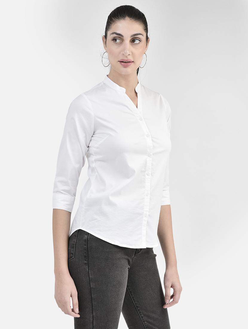 white solid three quater sleeves shirt - 20417205 - Standard Image - 1