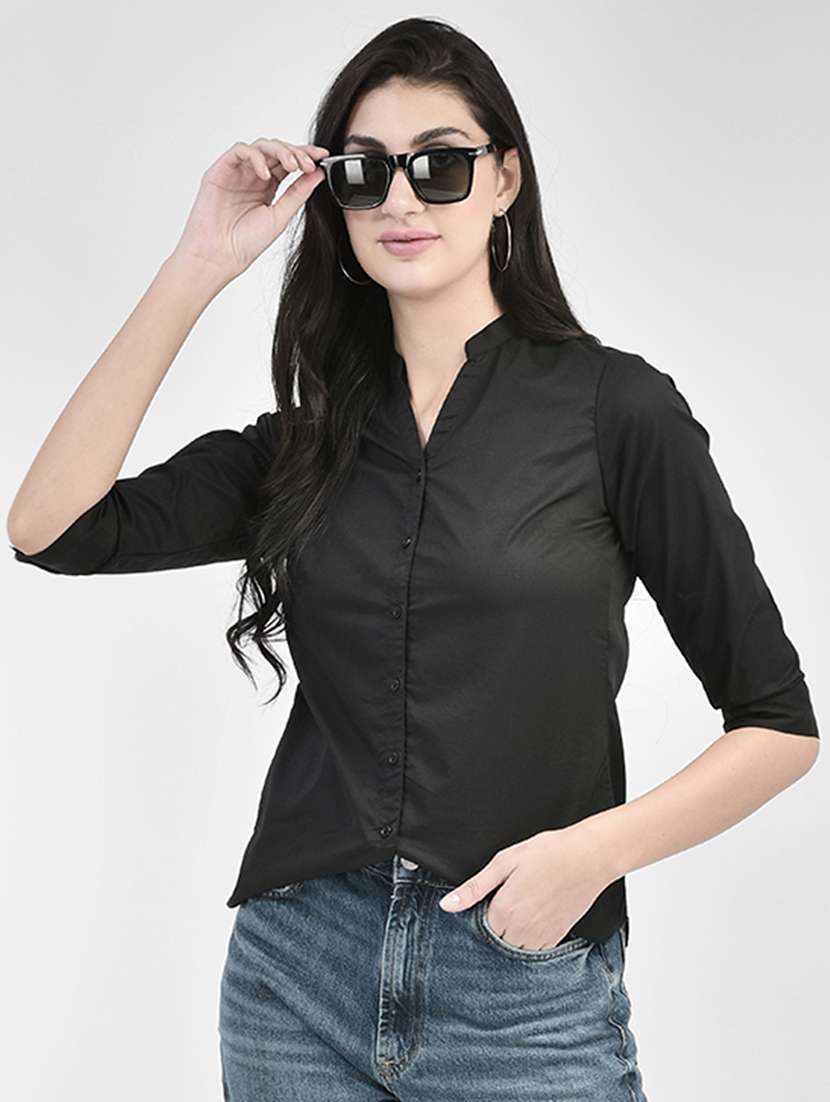 black solid three quater sleeves shirt