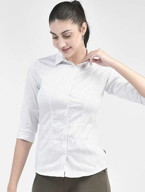 white striped three quater sleeves shirt - 20417207 - Standard Image - 0