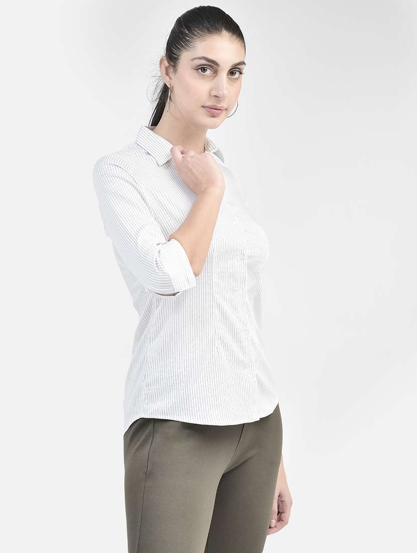 white striped three quater sleeves shirt - 20417207 - Standard Image - 1