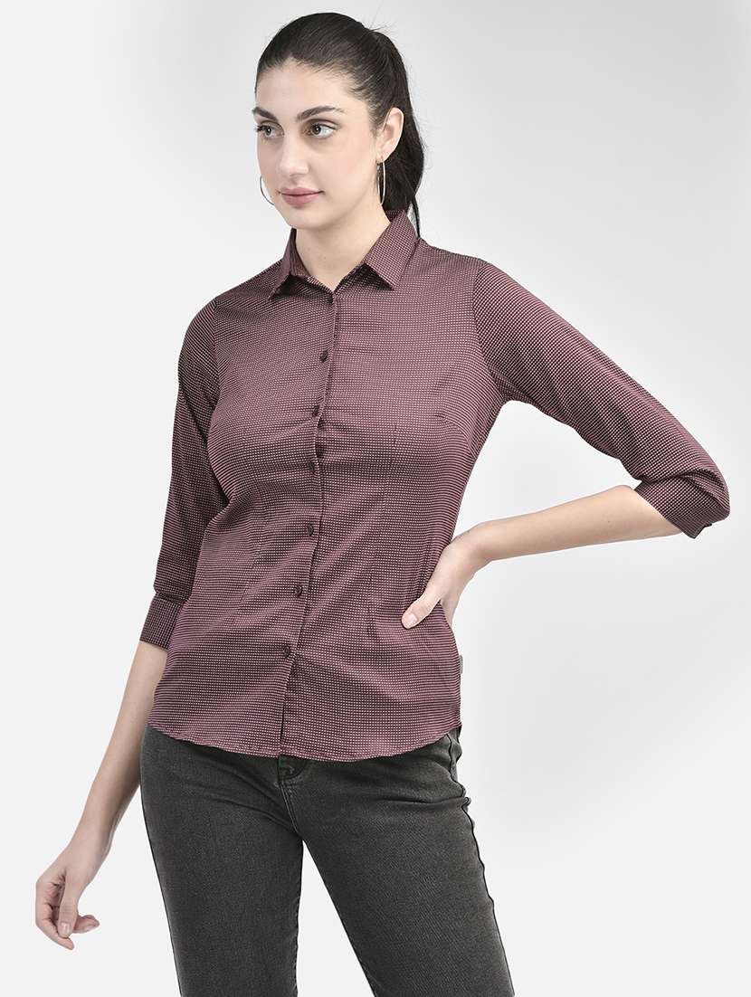 purple printed three quater sleeves shirt
