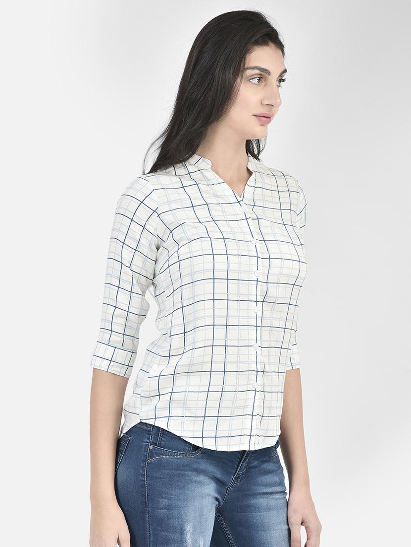 white checkered three quater sleeves shirt - 20417212 -  Standard Image - 1