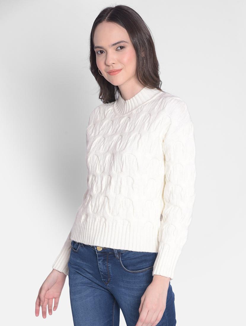 white self designed high neck pullover - 20417249 - Standard Image - 1