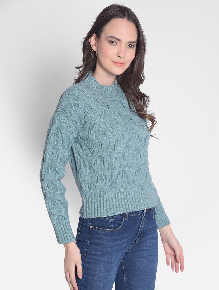 blue self designed mock neck pullover - 20417250 - Standard Image - 1
