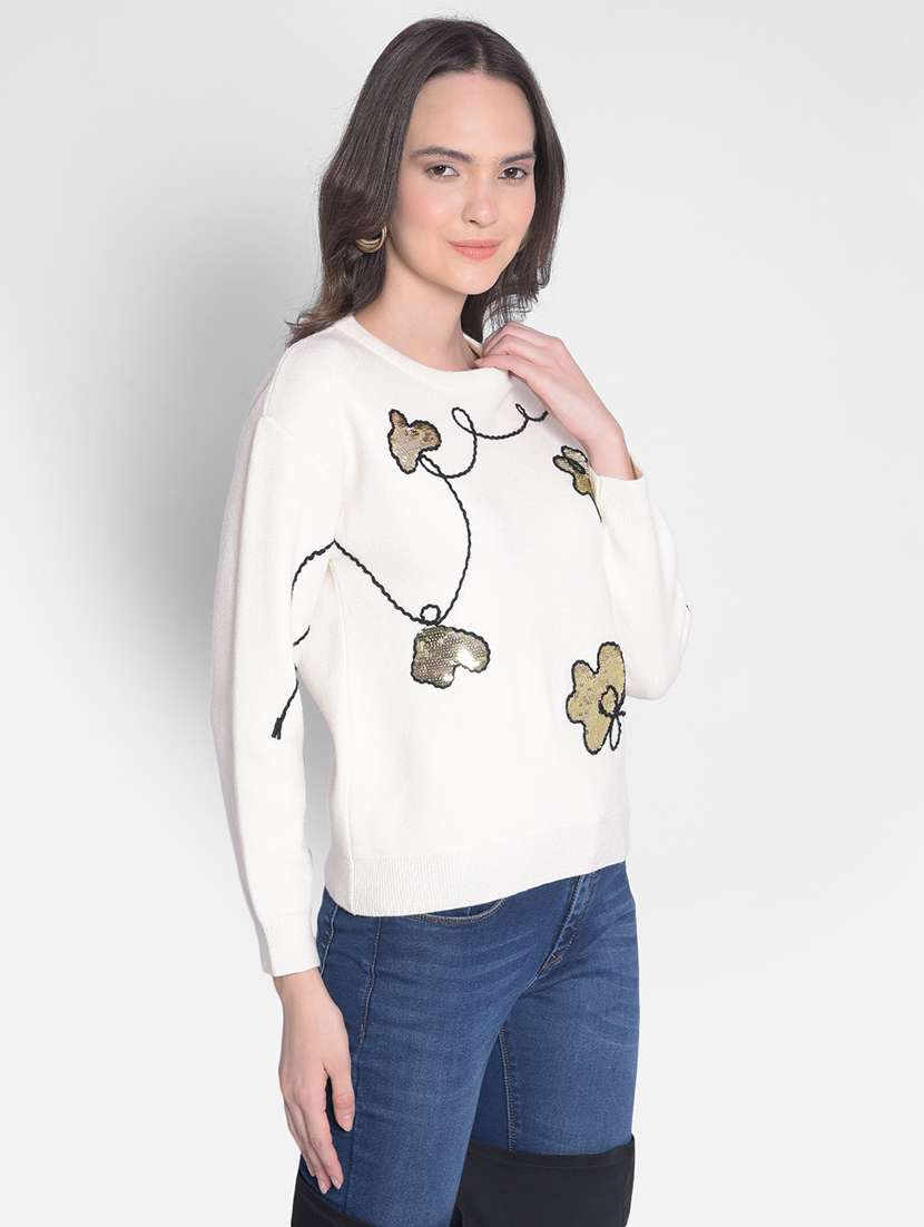 white sequin long sleeves pullover - 20417255 -  Standard Image - 1