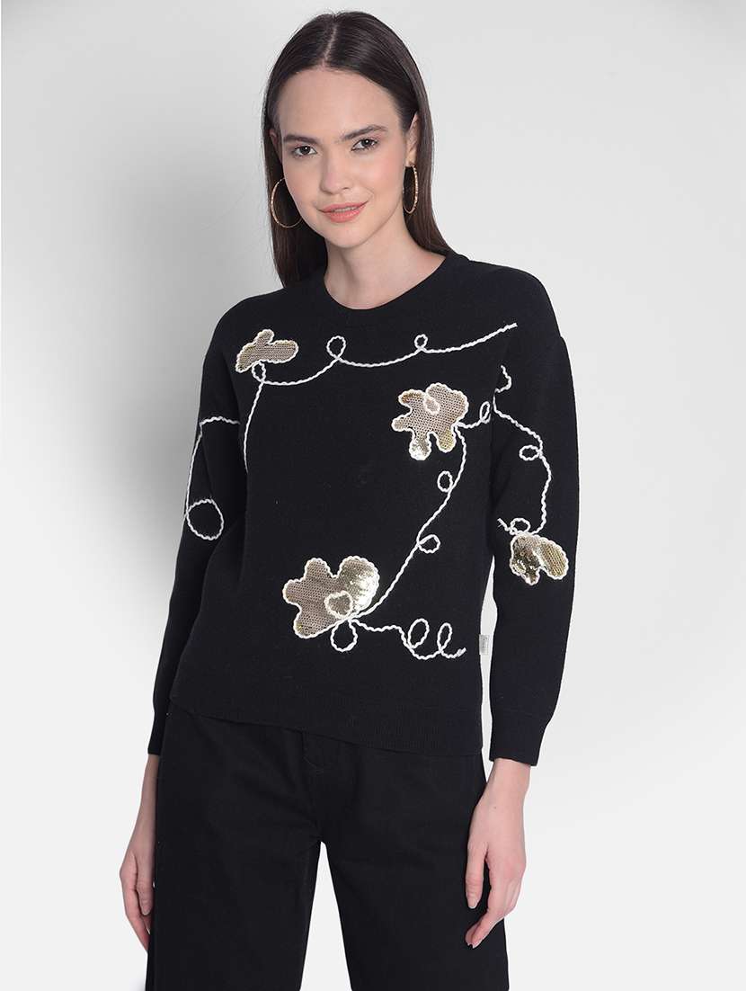 black sequin long sleeves pullover