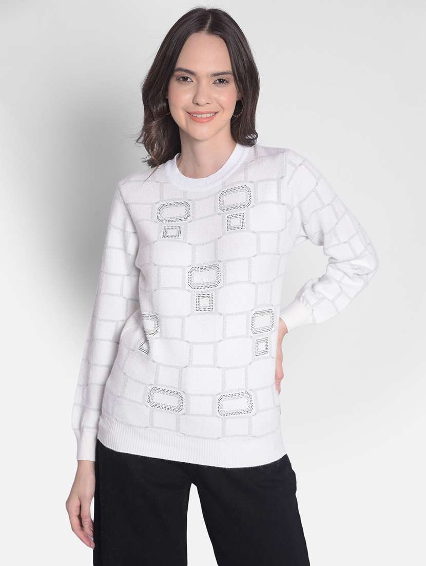 women's white poly viscose regular pullover