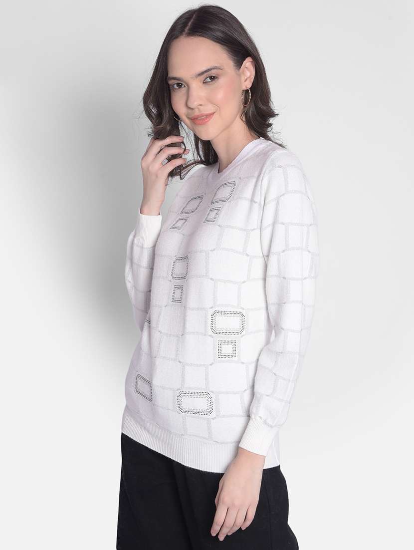 women's white poly viscose regular pullover - 20417257 -  Standard Image - 1