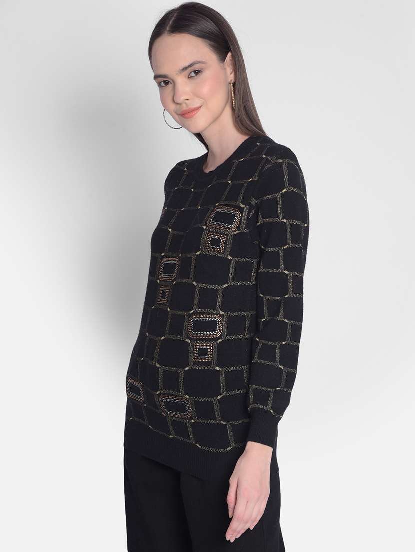 women's black viscose regular pullover - 20417258 -  Standard Image - 1