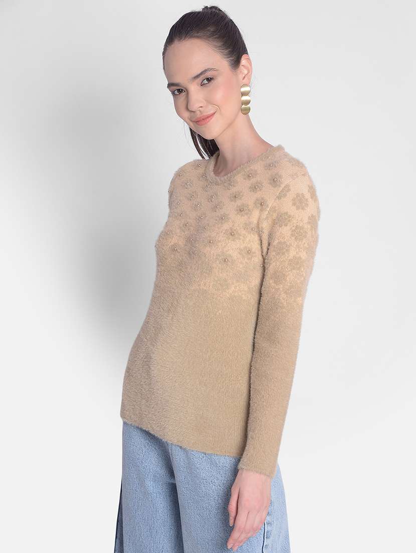 women's beige pearl embellished pullover - 20417259 -  Standard Image - 1