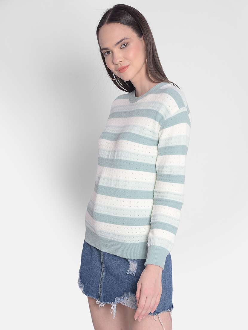 light blue self designed long sleeves pullover - 20417263 -  Standard Image - 1