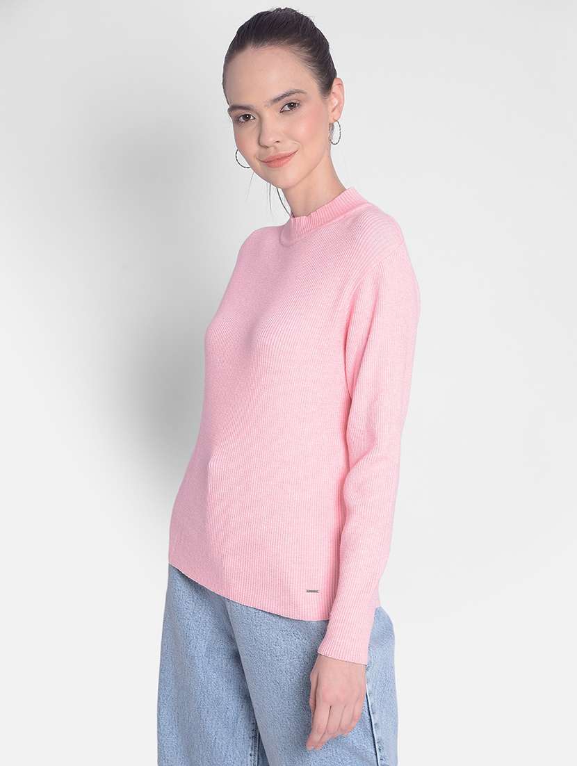 pink self designed long sleeves pullover - 20417265 -  Standard Image - 1