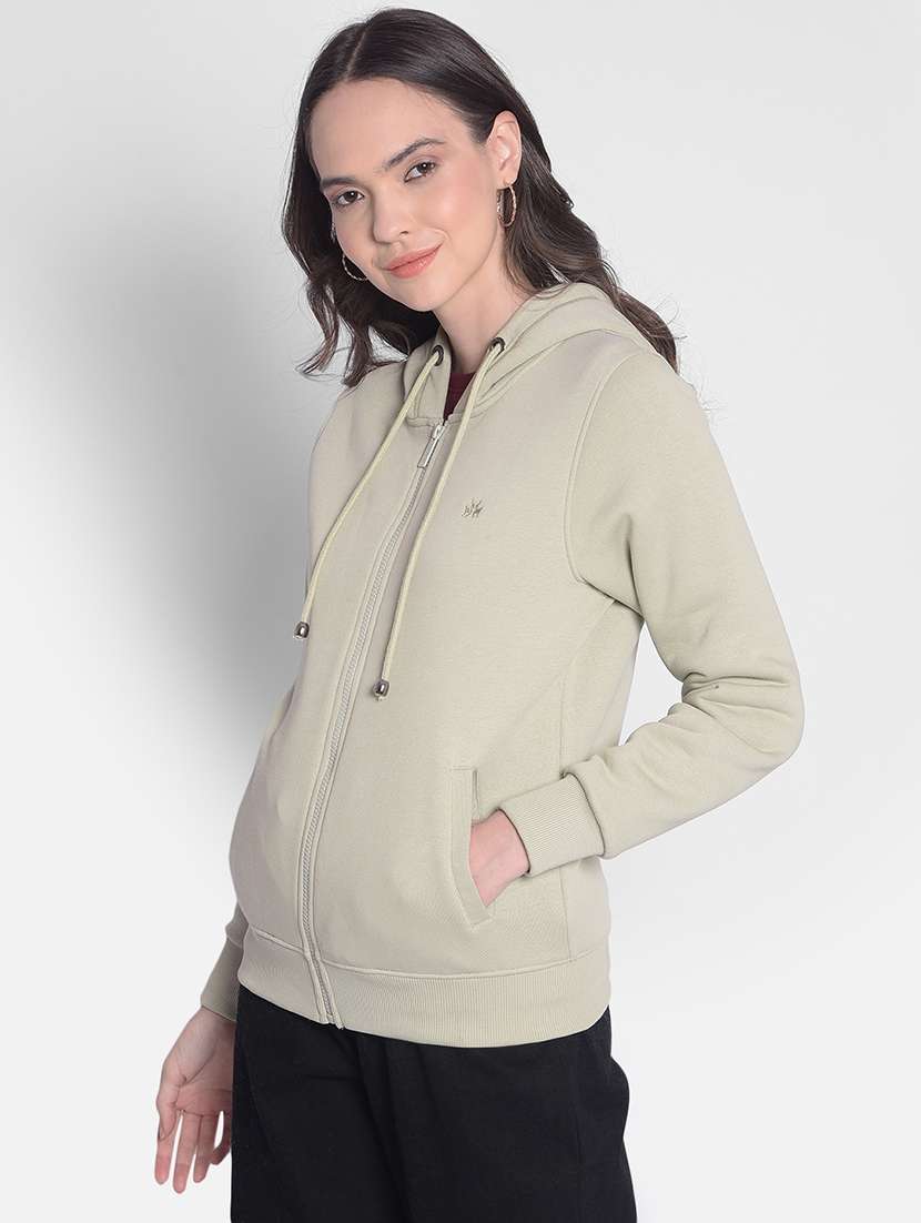 women neo mint solid long sleeve hooded sweatshirt - 20417276 -  Standard Image - 1