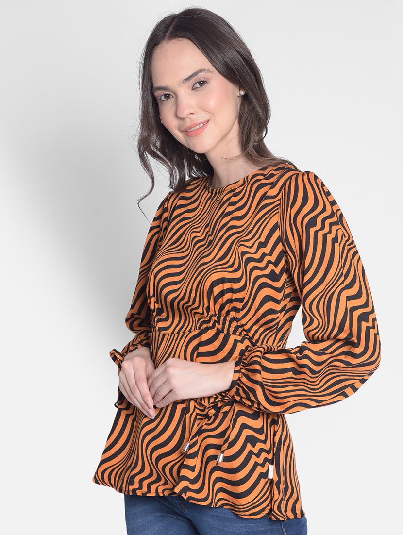 orange and black abstract print peplum top - 20417292 - Standard Image - 1
