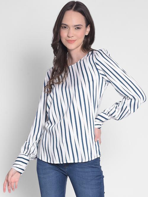 white and teal stripes straight top - 20417293 - Standard Image - 0