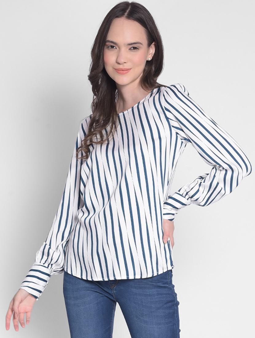 white and teal stripes straight top - 20417293 - Zoom Image - 0