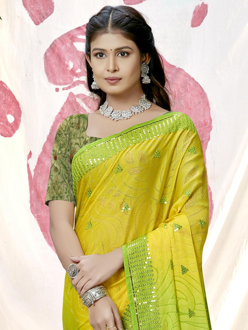 yellow printed saree with blouse - 20417318 - Standard Image - 1