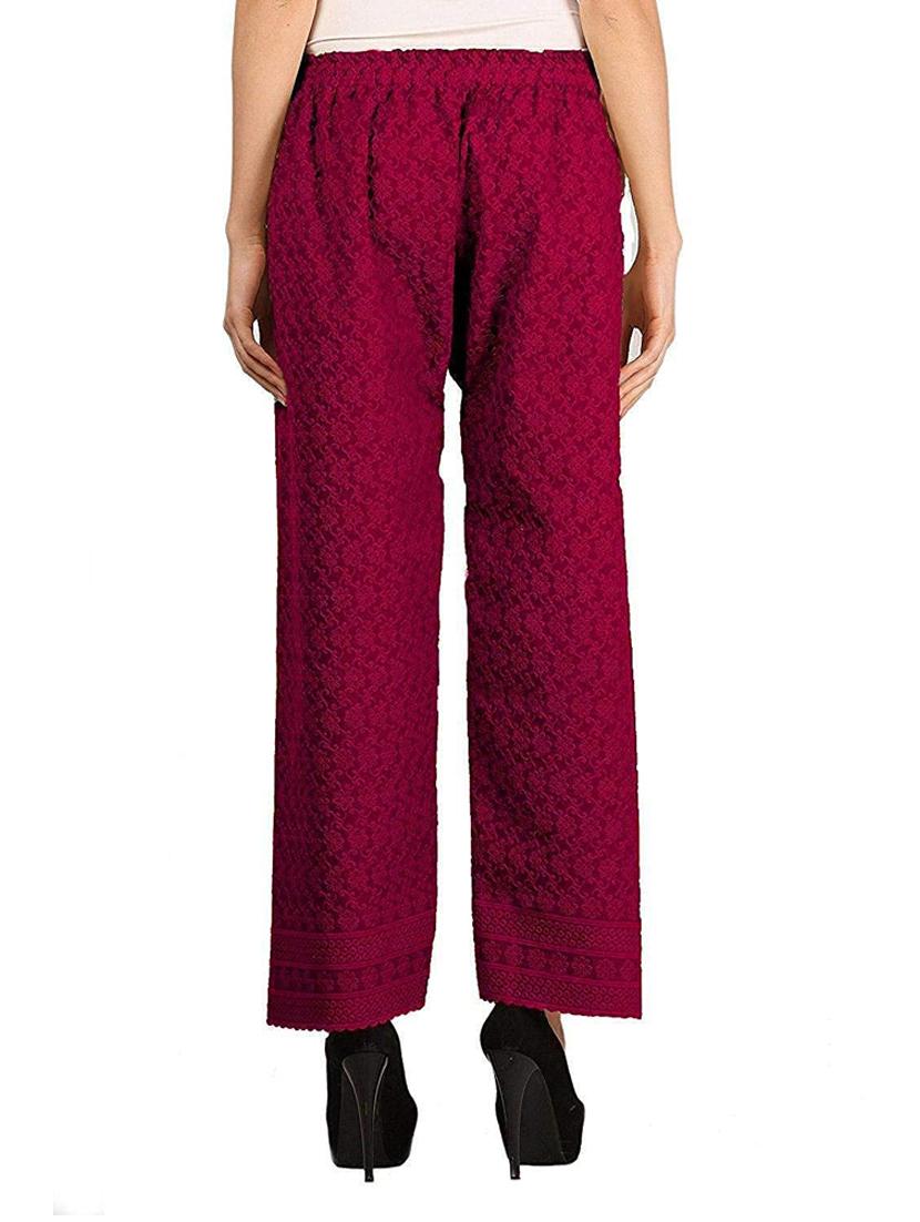 maroon embroidered straight palazzo - 20417340 - Standard Image - 1